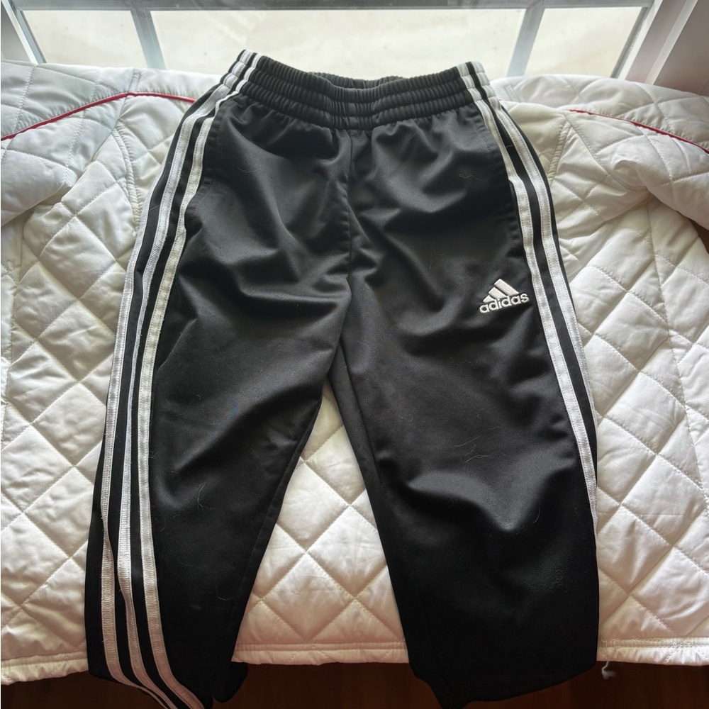 Adidas Kids Black Joggers with White Stripes